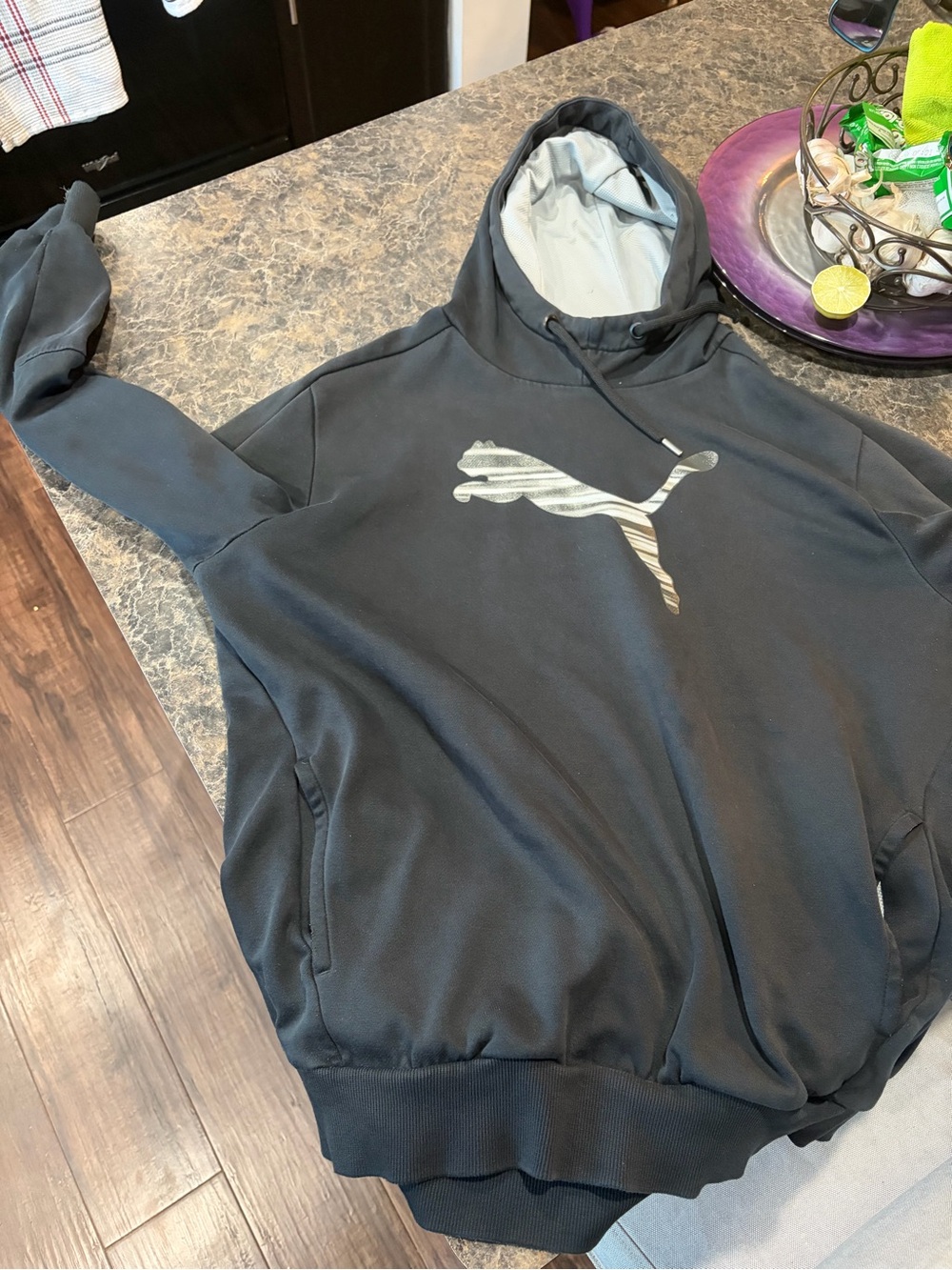 Puma Men's Dark Gray Crewneck Hoodie with Silver Logo